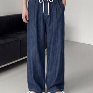 원턱 밴딩 린넨 스티치 와이드 청바지 2color