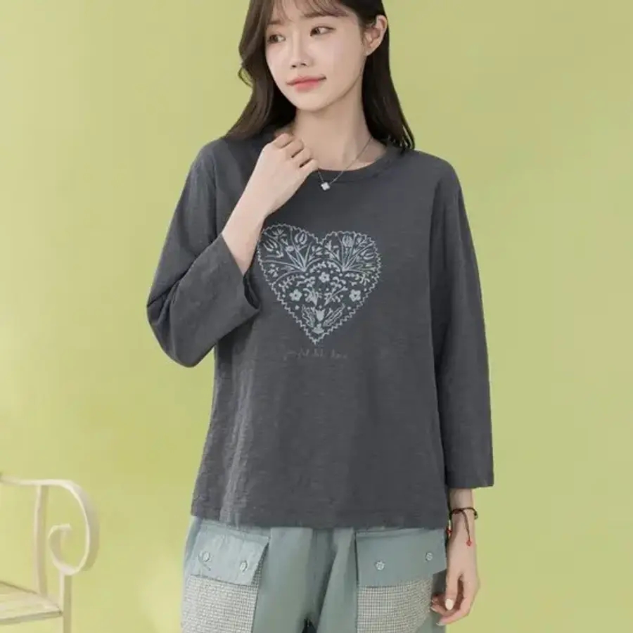 디얼<b>마미 하트</b> 프린팅 슬라브 티 마담 미시 중년 여성 40대 50대