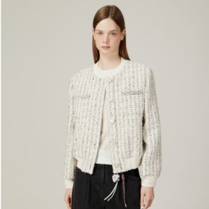 [롯데백화점] 듀엘 펄비딩 트위드 점퍼 D254MSF040 LE1220459358