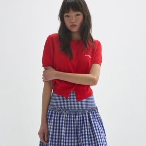 문선 M.C Round Neck Half Cardigan / Red