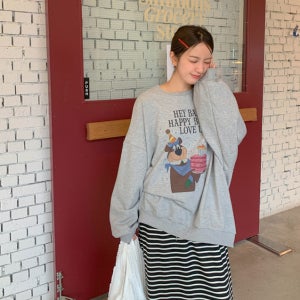 해피 베어 나염 롱맨투맨