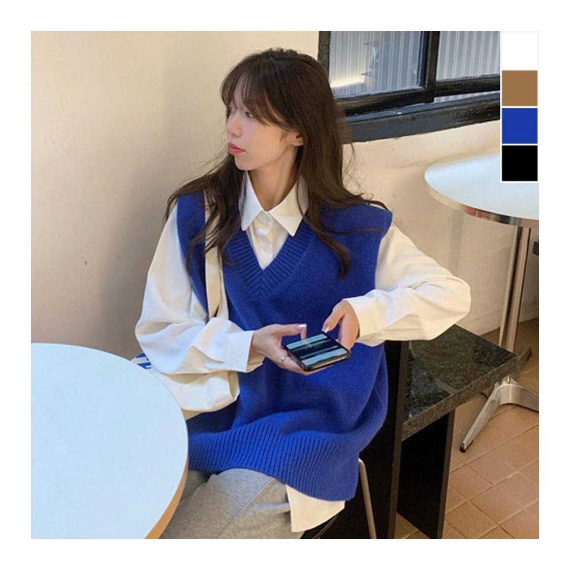 오버핏 브이넥 니트 베스트