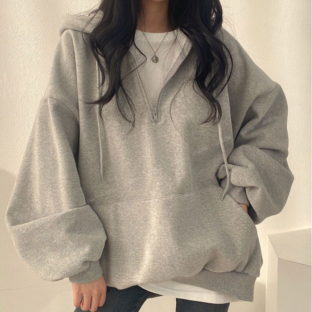 루즈핏 반집업 후드티