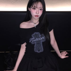 [이퓨원트] Lace One-Shoulder Tee Black IF26S02