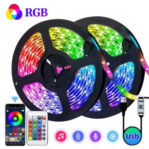 LQHZMYY 스마트 침실 LED 라이트 스트립, 앱 및 리모컨 호환, RGB 색상 변경, 음악 동기화, 방 장식, 파티 및 주방에 적합