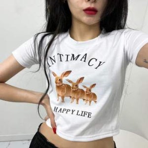 당출 버니 토끼 래빗 크롭 반팔 티셔츠 (2color)