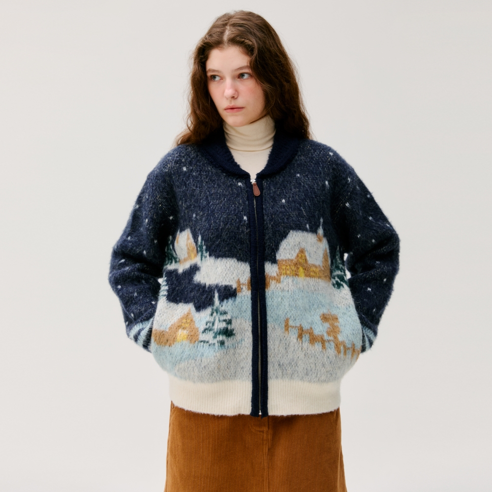 드파운드 village graphic knit zip up -