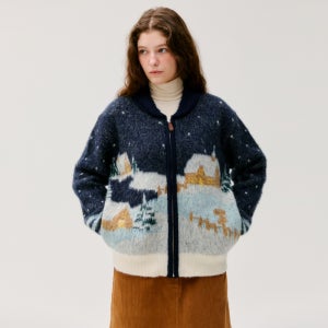 드파운드 village graphic knit zip up -