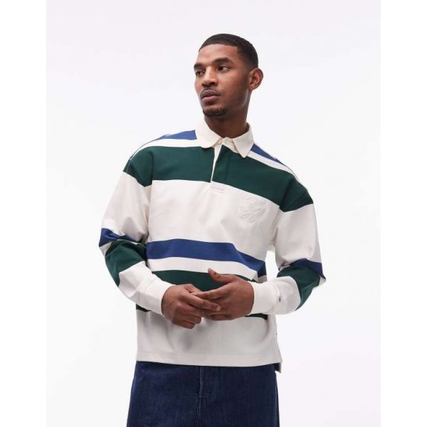 타미힐피거 Tommy Hilfiger 토미 힐피거 릴랙스 핏 럭비 셔츠 크림색과 초록색 줄무늬 7640423