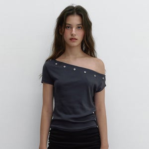 [아수라] EYELET ONE SHOULDER T (NAVY)