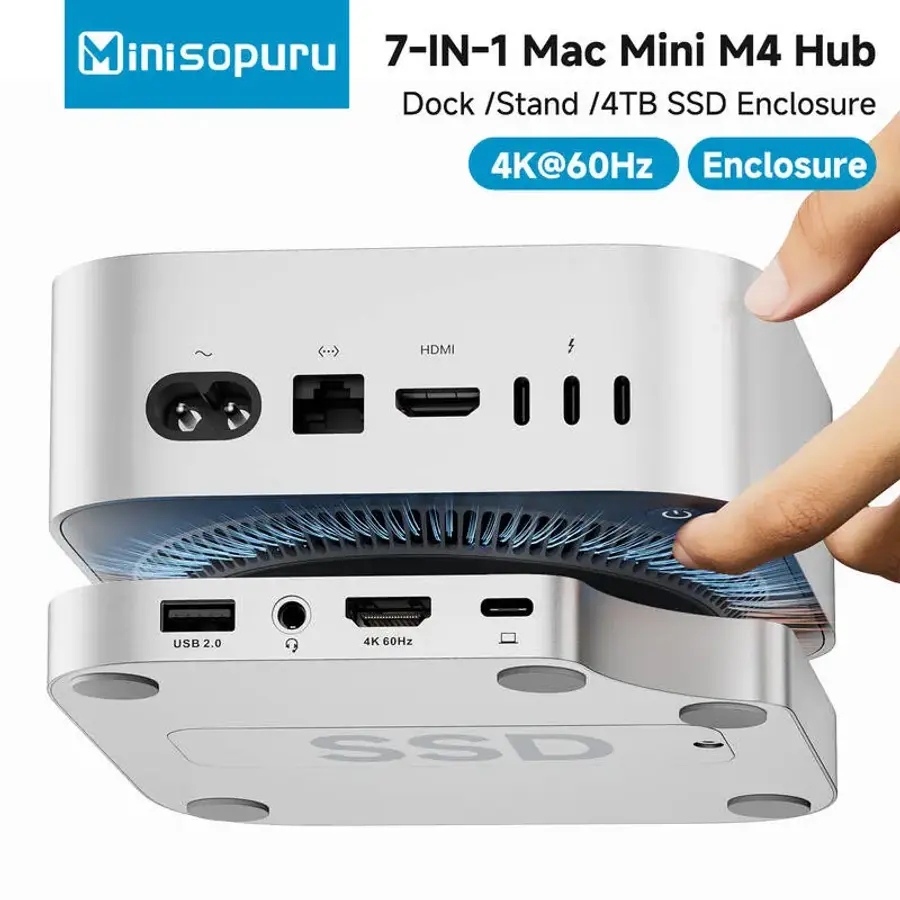 USB랜포트 Minisopuru Mac Mini M4 Dock 스탠드M2 Nvme SSD 인 4K60Hz HDMI SDTF 카드 M4M4 Pro용 멀티포트
