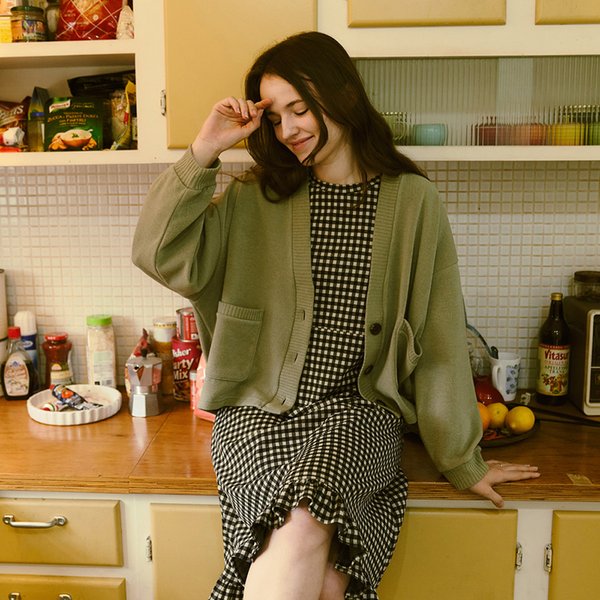 아방 Overfit Basic Knit Cardigan - Khaki