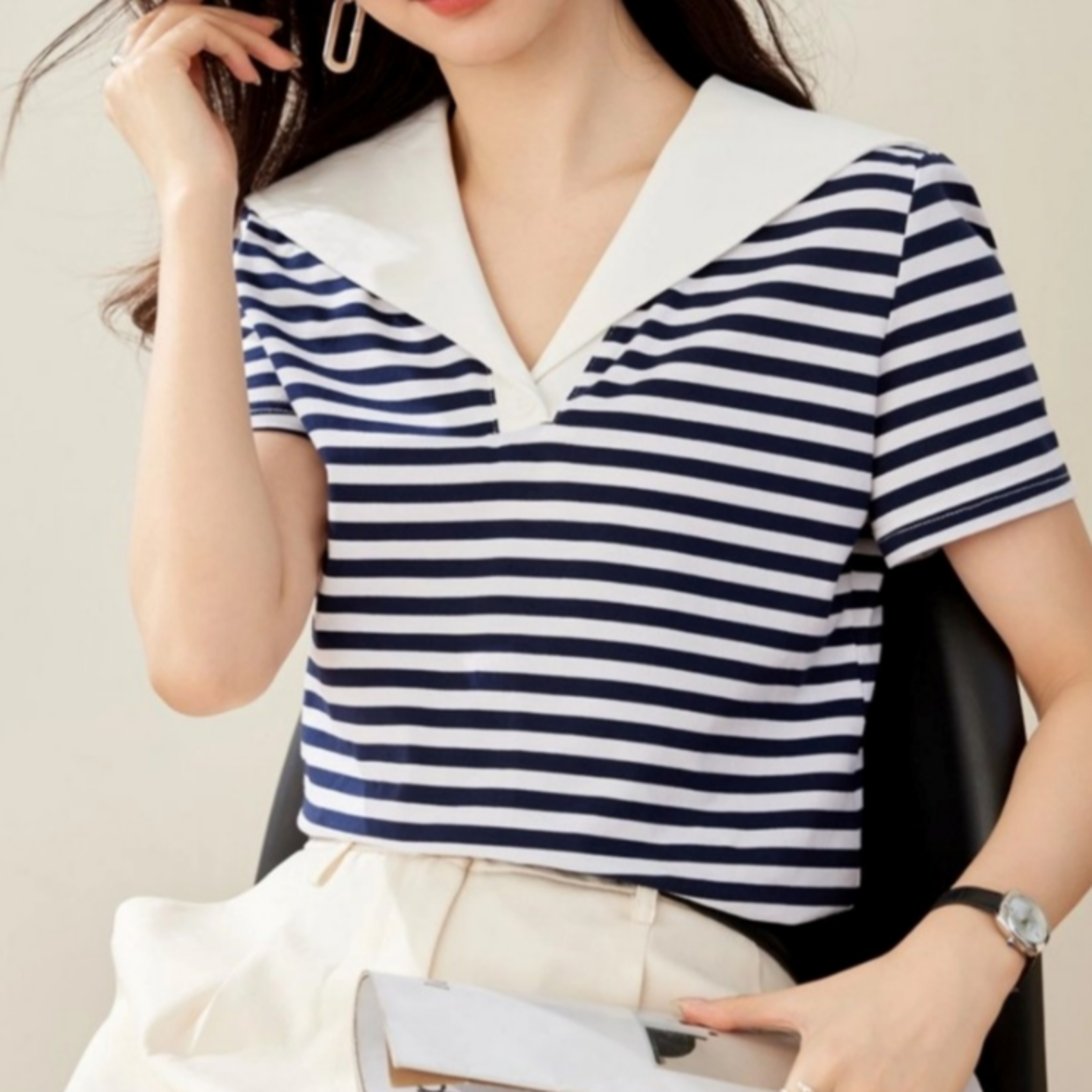 세일러카라 스트라이프 반팔티