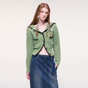 에트몽 Shawl Sailor Collar Knit Cardigan Light Green