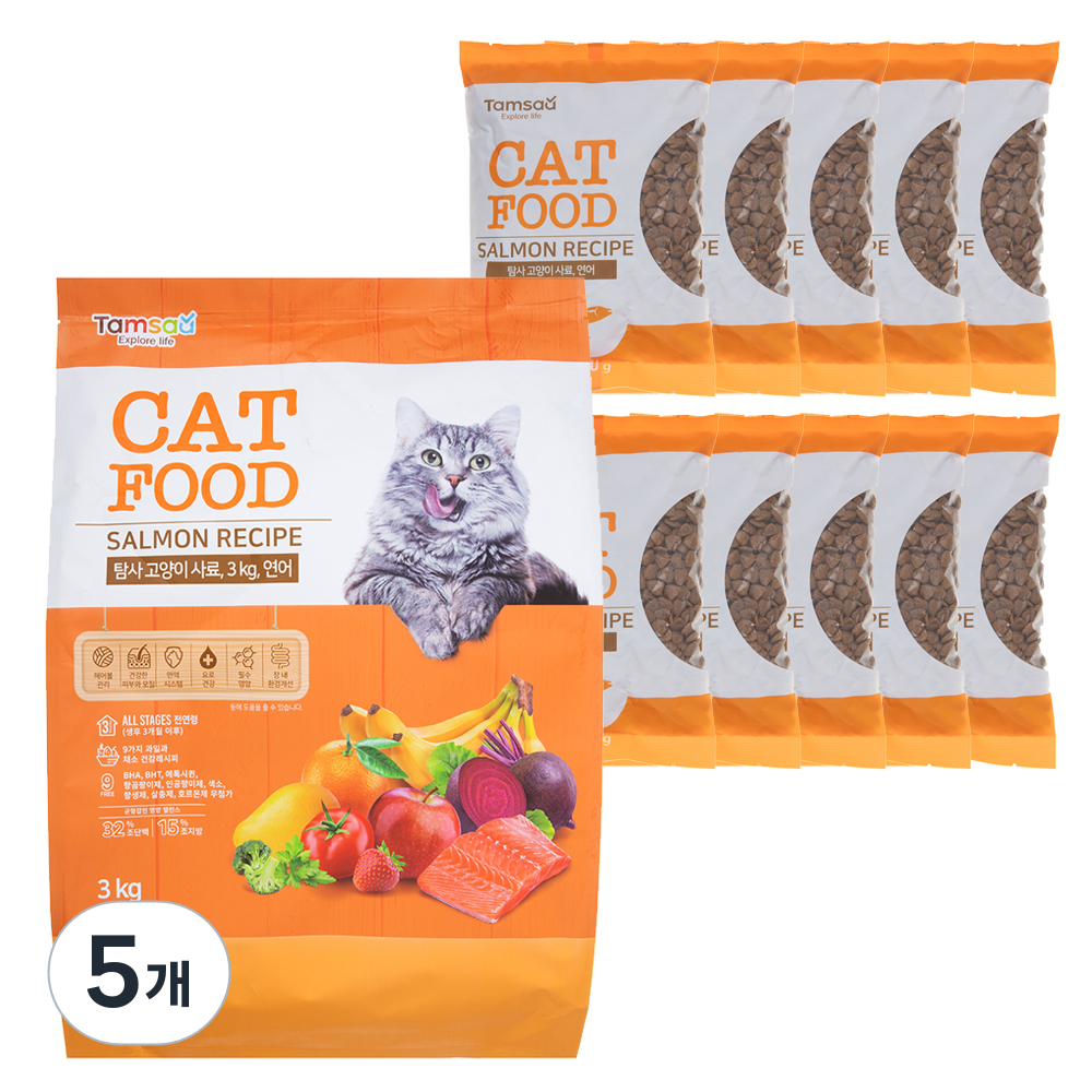 탐사 고양이 사료 연어 3kg x 5개 전연령용 건식 사료