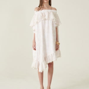 [까이에] 화이트 스팽글 오프숄더 언밸런스 프릴 원피스 L01COP001