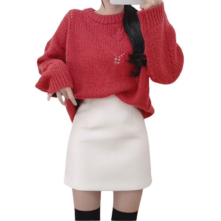 Makone 여성 가을 겨울 솔리드 오피스 모직 a라인 미니스커트 화이트 XL