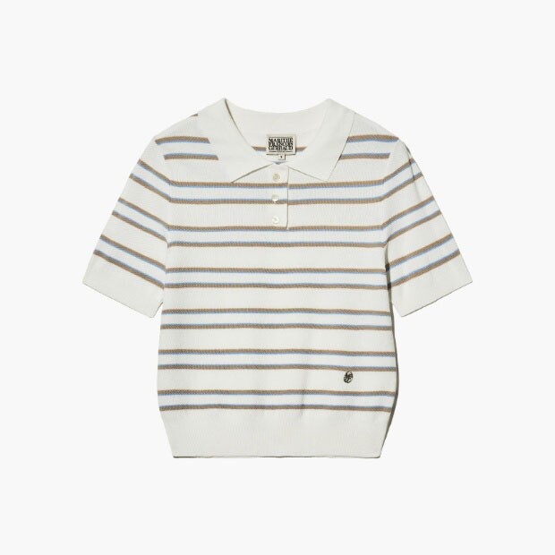 MARITHE FRANCOIS GIRBAUD 마리떼프랑소와반팔티 TQK MFG45UKN104IVR W HALF SLEEVE STRIPE POLO KNIT ivory