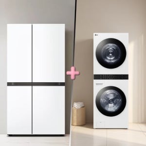 LG 디오스 AI 오브제컬렉션 냉장고 + LG 트롬 워시타워 (S836MQQ012 + W21WAM)