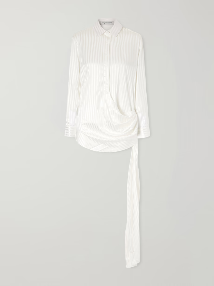 ABADIA Scarf-detailed striped stretch-silk satin blouse 46376663163042028
