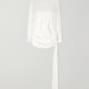 ABADIA Scarf-detailed striped stretch-silk satin blouse 46376663163042028