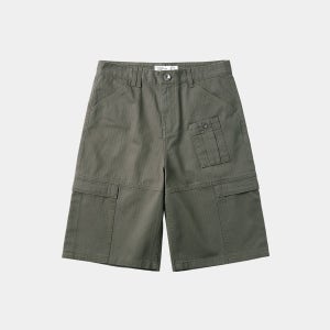 조우,Paneled Cargo Pockets Herringbone Twill Shorts (Washed Khaki)