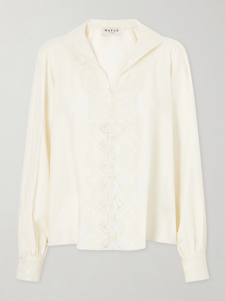 MAISON MAYLE Lula lace-trimmed silk blouse 46376663163100531