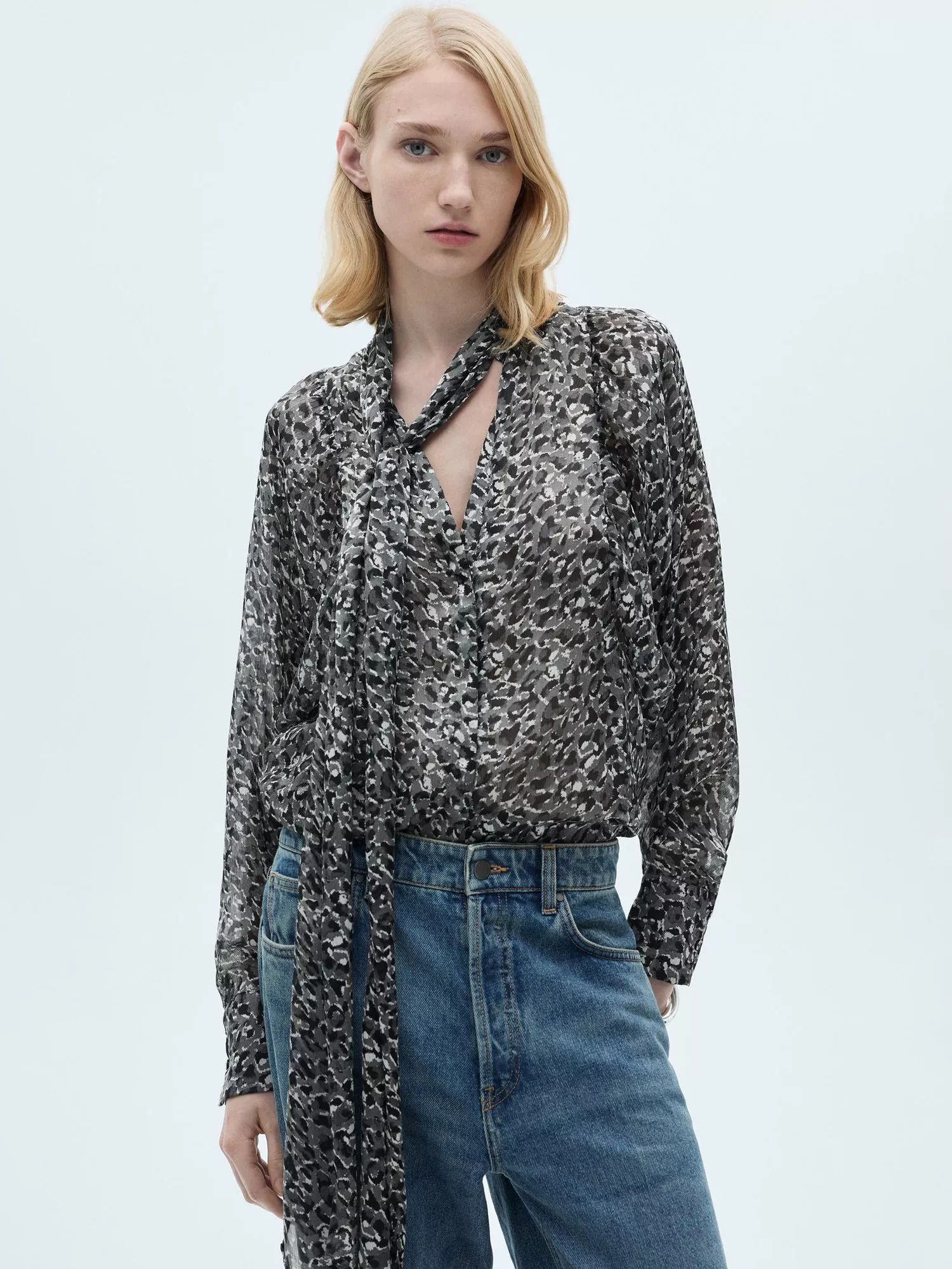 망고 레오파드 프린트 블라우스 블랙 Leopard Print Blouse, Black 112921481 124988253