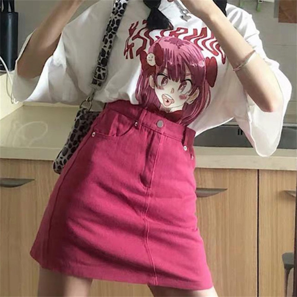 TKX 여성 하이웨이스트 미니 스커트 캐주얼 심플 데일리 A라인 허리강조 베이직 스타일 로즈 레드 L