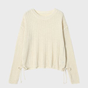 [애드호크] 여성 사이드셔링 리본 포인트 니트 (BEIGE) (HC4LKC1)