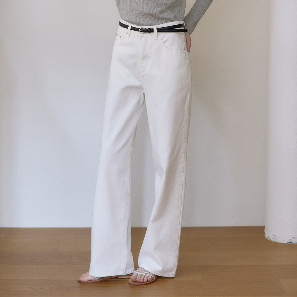 아워호프 여성용 시그니처 면 세미 와이드 핏 데님 팬츠 1(S) White