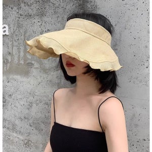 물결 린넨 돌돌이 썬캡 자외선차단 여름 바캉스 여행 비치모자 와이드 선캡 NF