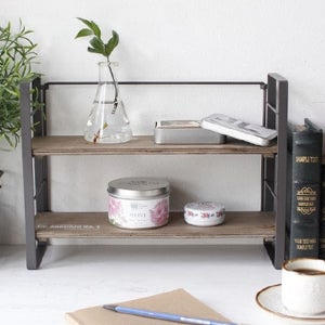 WOOD 빈티지 2단 우드 선반(블랙) 다용도걸이 주방선반 벽선반 인테리어선반 장식선반