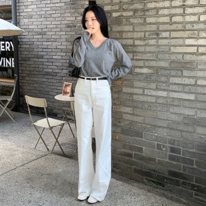 [Sample sale] 화이트 코튼 와이드 팬츠 (S 사이즈)