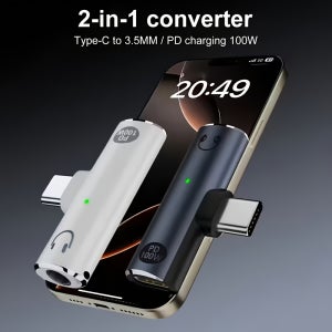 Wowssyo 2-In-1 오디오 어댑터: Type-C - 3.5mm 헤드폰 잭, 100W PD 고속 충전 지원, DAC 칩이 장착된 회전식 헤드폰 오디오 컨버터, 디지털