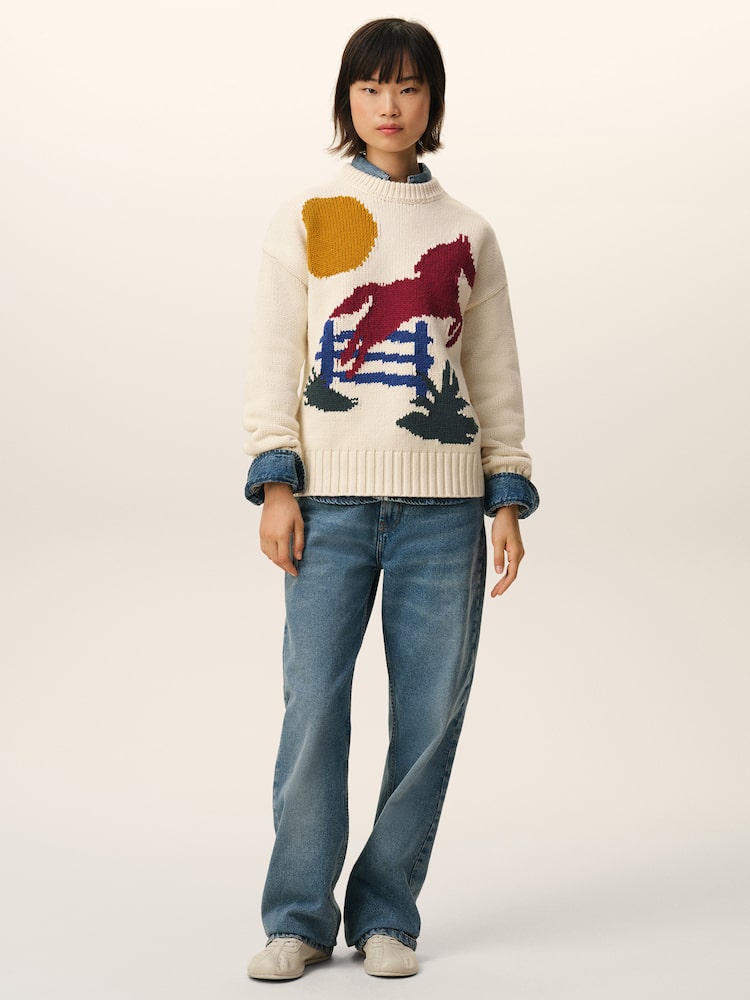 [아미 파리] (Unisex) Intarsia Crew Neck Sweater - Moonlight 베이지 AM6151CL9A