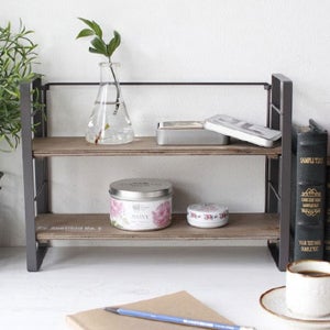 빈티지 2단 우드 선반(블랙) 다용도걸이 도어훅 주방걸이 벽선반 원목선반 북선반