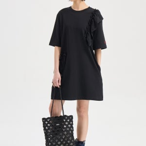 [럭키슈에뜨]Ruffle Point Short Sleeve Jersey Mini Dress black
