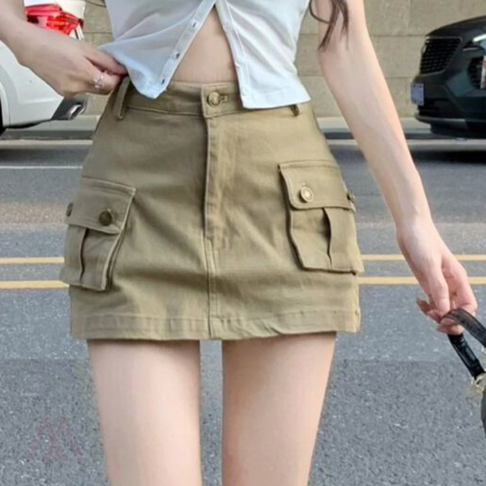 예쁜 레트로 카고 포켓 미니스커트