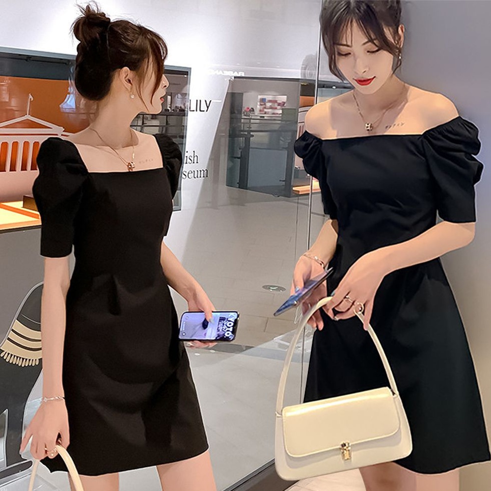 볼륨 퍼프 오프숄더 미니 원피스