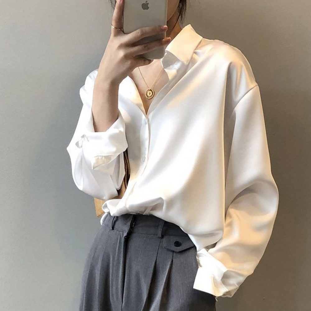 새틴 카라 샤이닝 블라우스 셔츠