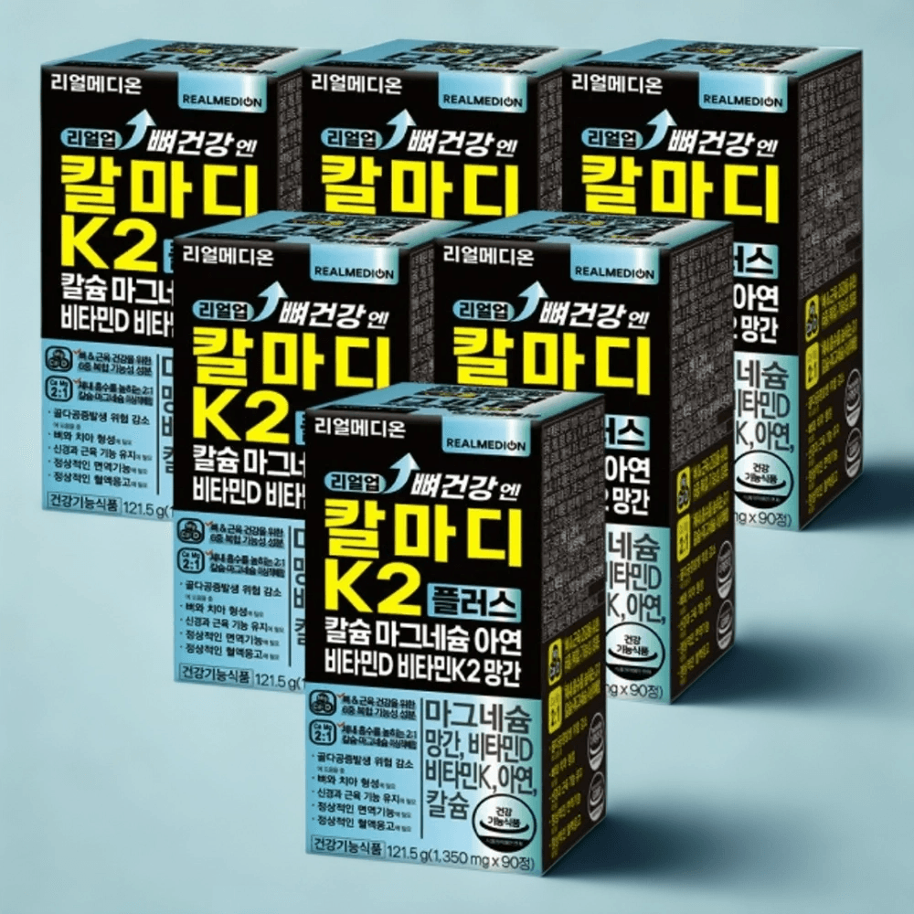 리얼메디온 리얼업 뼈건강 엔 칼마디 K2 플러스 칼슘 마그네슘 아연 비타민D 비타민K2 망간 90정, 3개