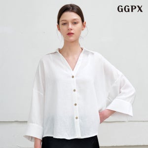 GGPX 오버핏 오픈 카라넥 긴팔 셔츠 GQABA029D