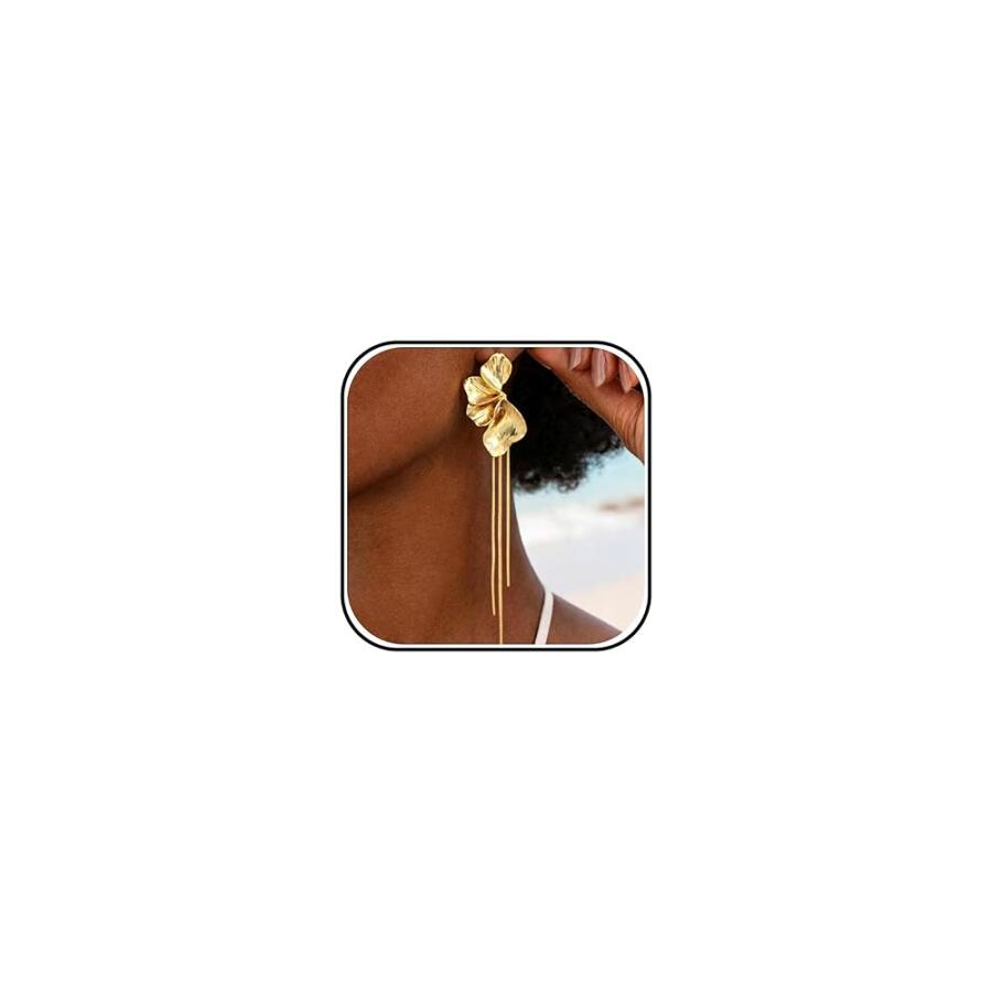 [아마존 공식]Gold Flower Earrings for Women Trendy Floral Hoop Earrings Boho Large Flower Earings Big Sta