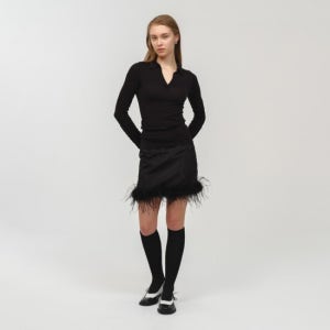 문선 Ostrich Hair Mini Skirt / Black