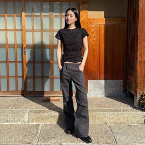 [미세키서울] [지수 PICK]_Diagonal strap bootcut pants CHARCOAL