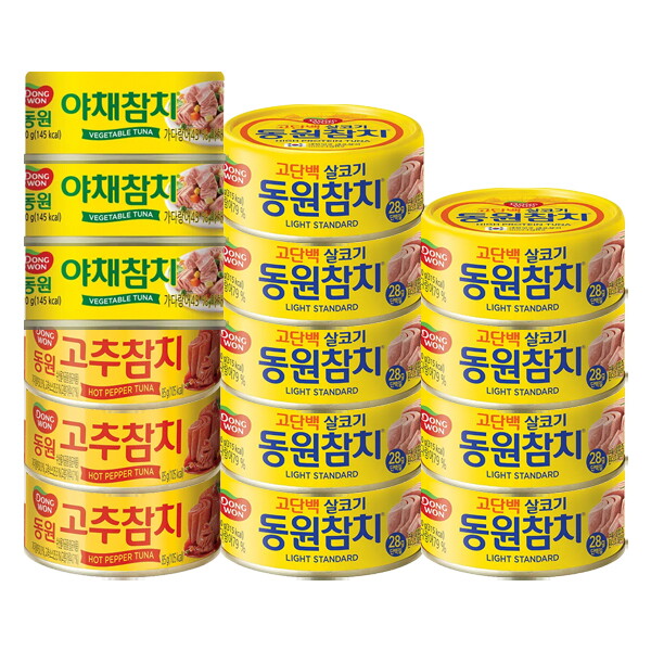 [<b>동원 F</b>&amp;B] 동원 라이트참치 85g 9개 + 고추참치 85g 3개 + 야채참치 90g 3캔  상세 설명 참조