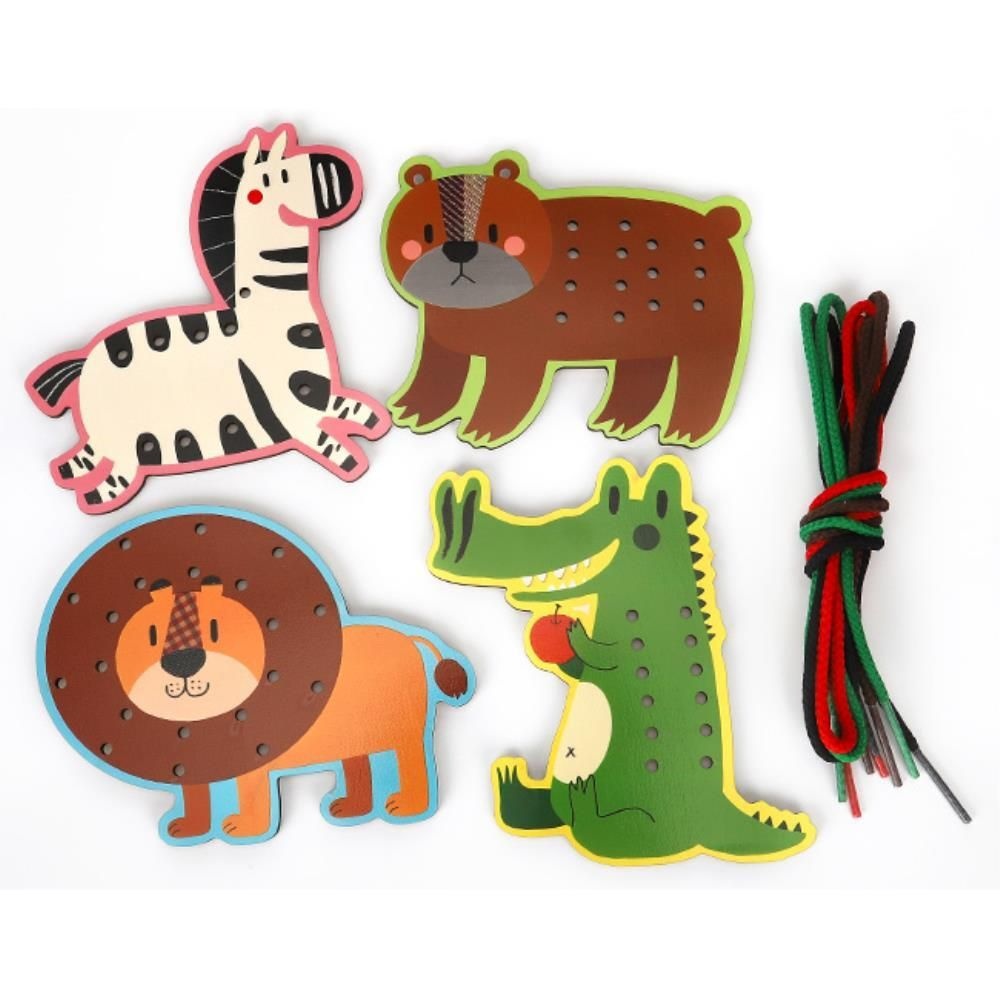 상상력 두뇌발달 동물무늬 실꿰기카드 아기교구 집중력향상 실끼우기 EQ