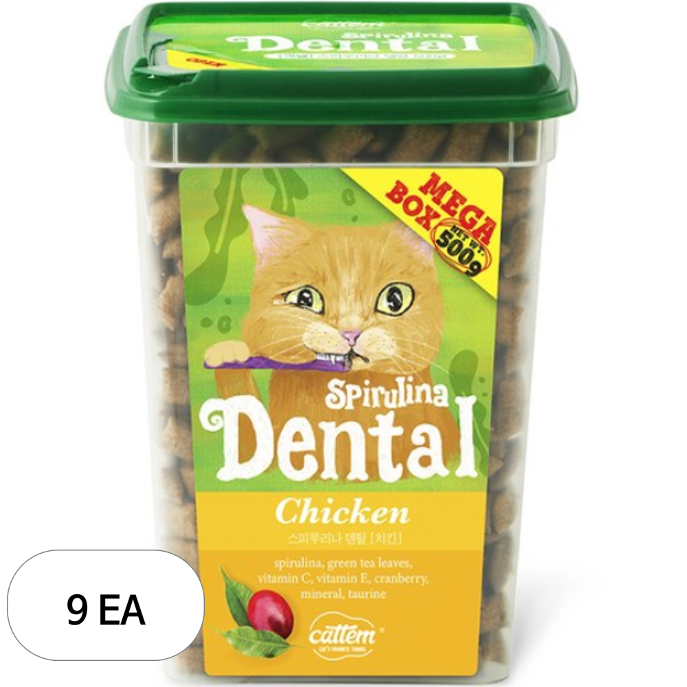 캣템 고양이 스피루리나 덴탈 간식 메가박스  치킨  500g  9개