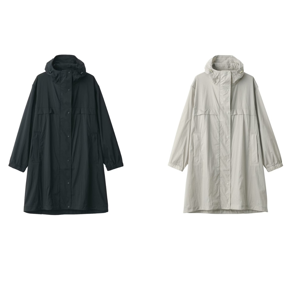무인양품 생활 방수 가벼운 나일론 후드 롱 코트 84767586